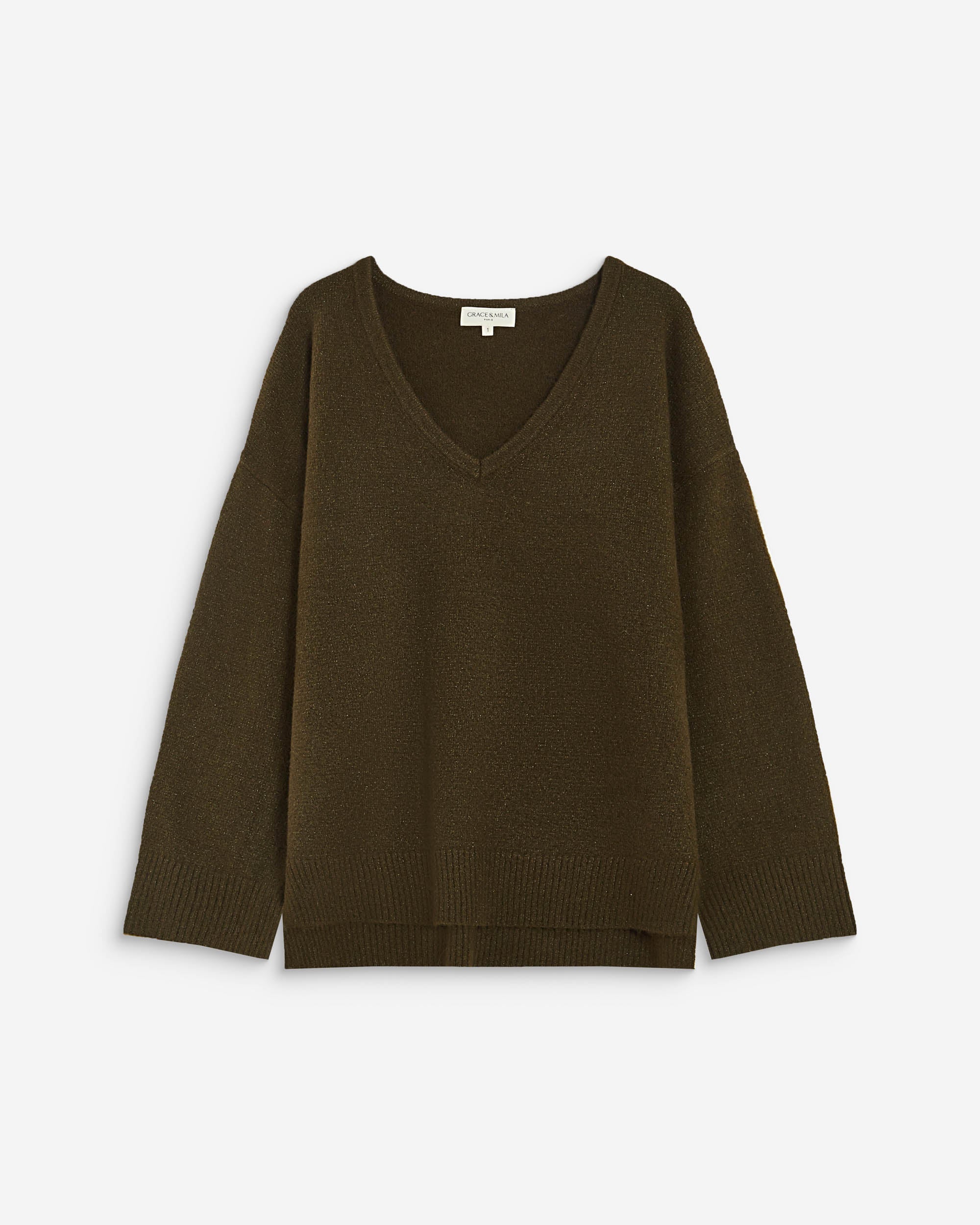 V-neck knit sweater kaki Salvador