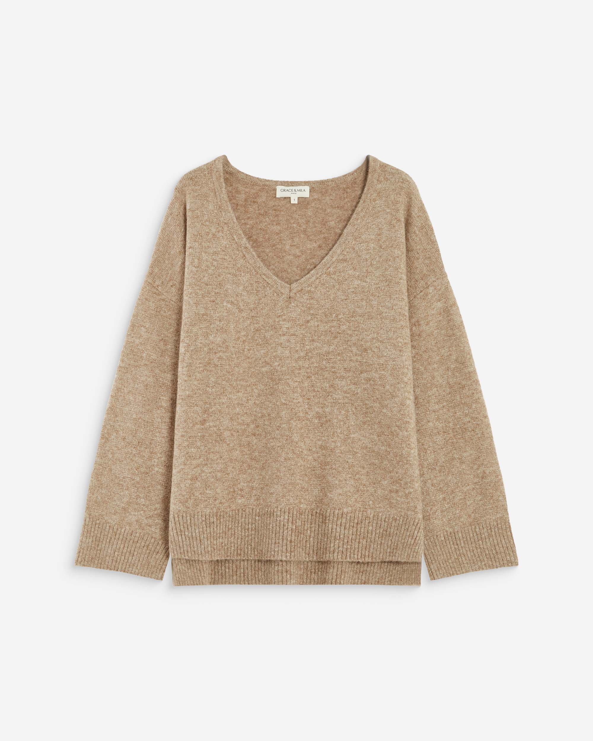 V-neck knit sweater sable Salvador