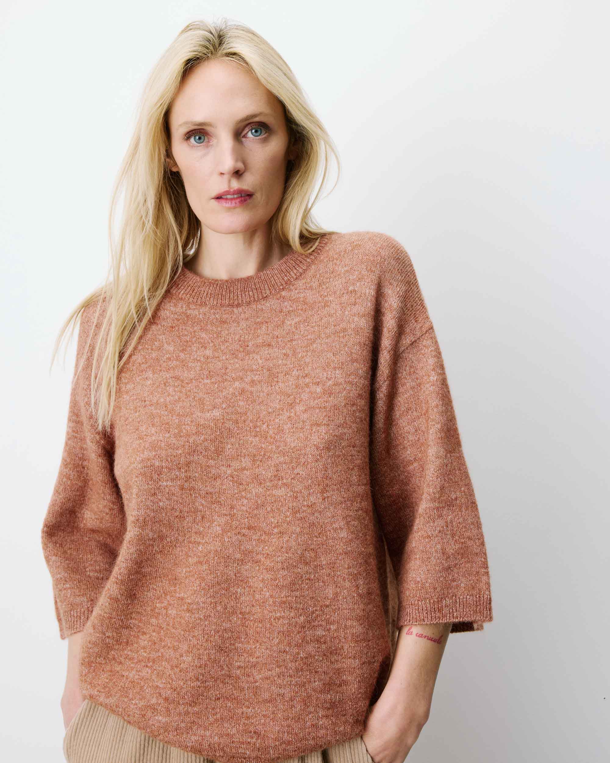 3/4-sleeve crew-neck sweater coffee Asher