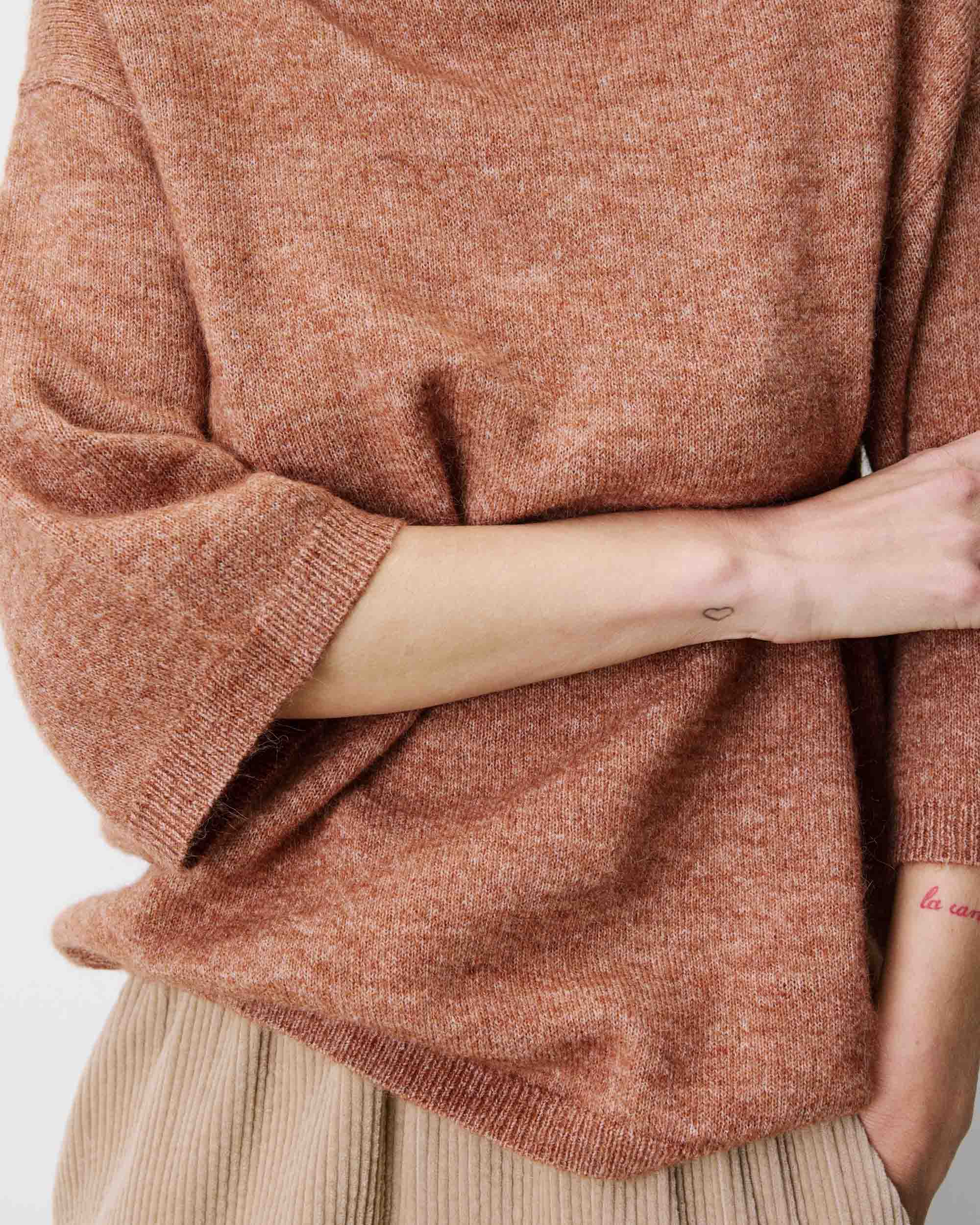 3/4-sleeve crew-neck sweater coffee Asher