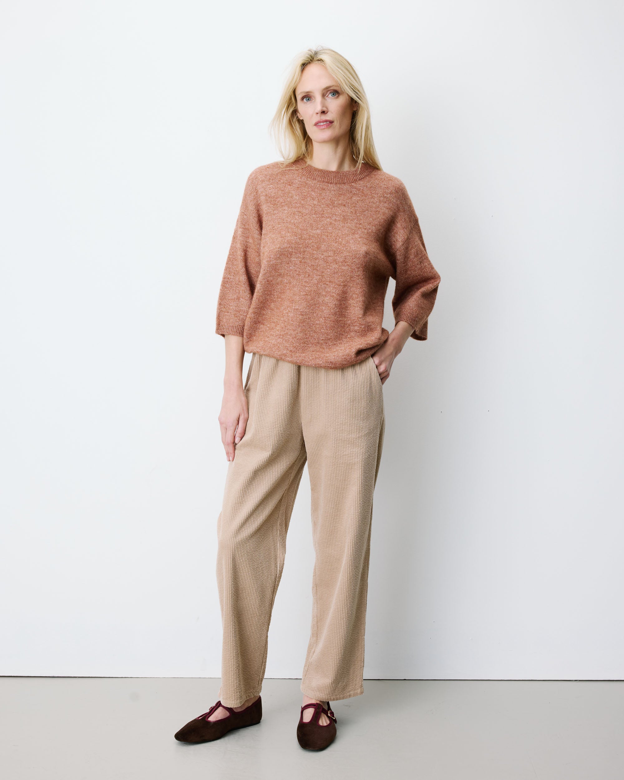 3/4-sleeve crew-neck sweater coffee Asher