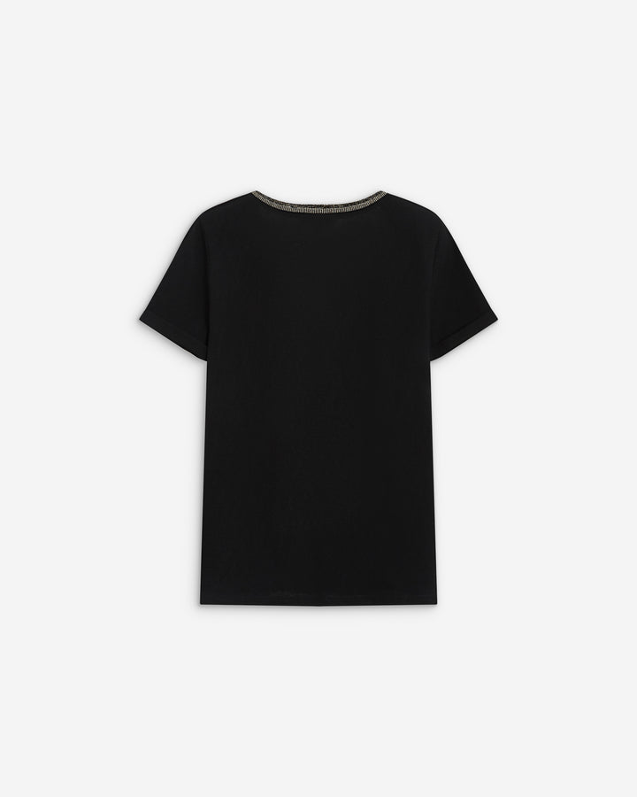 T-shirt manches courtes col V contrasté noir Aurelien