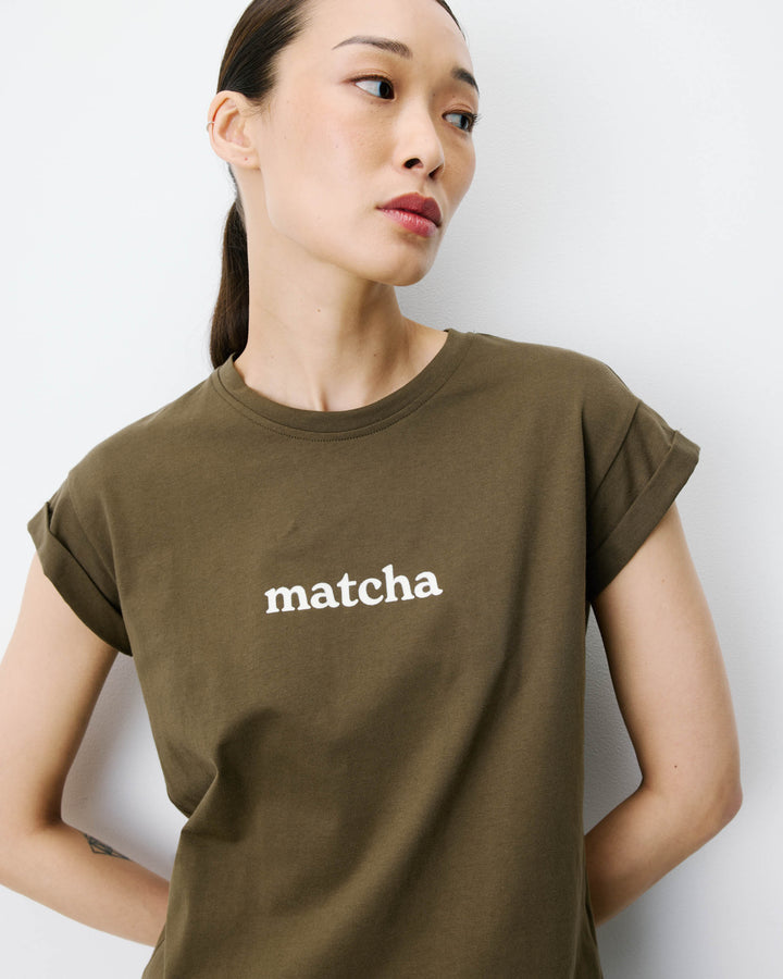 T-shirt en coton manches courtes à inscription kaki Atlas