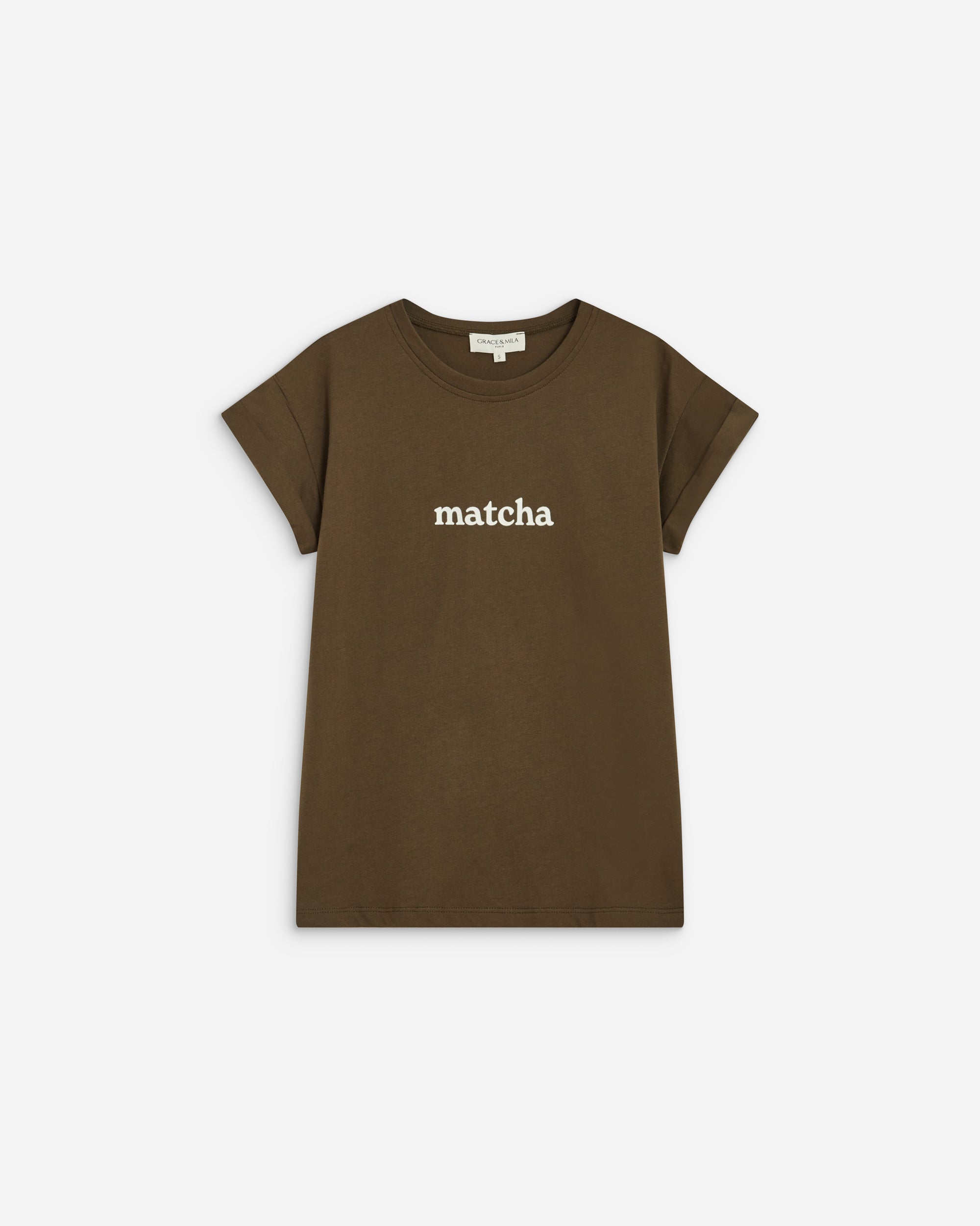 T-shirt en coton manches courtes à inscription kaki Atlas