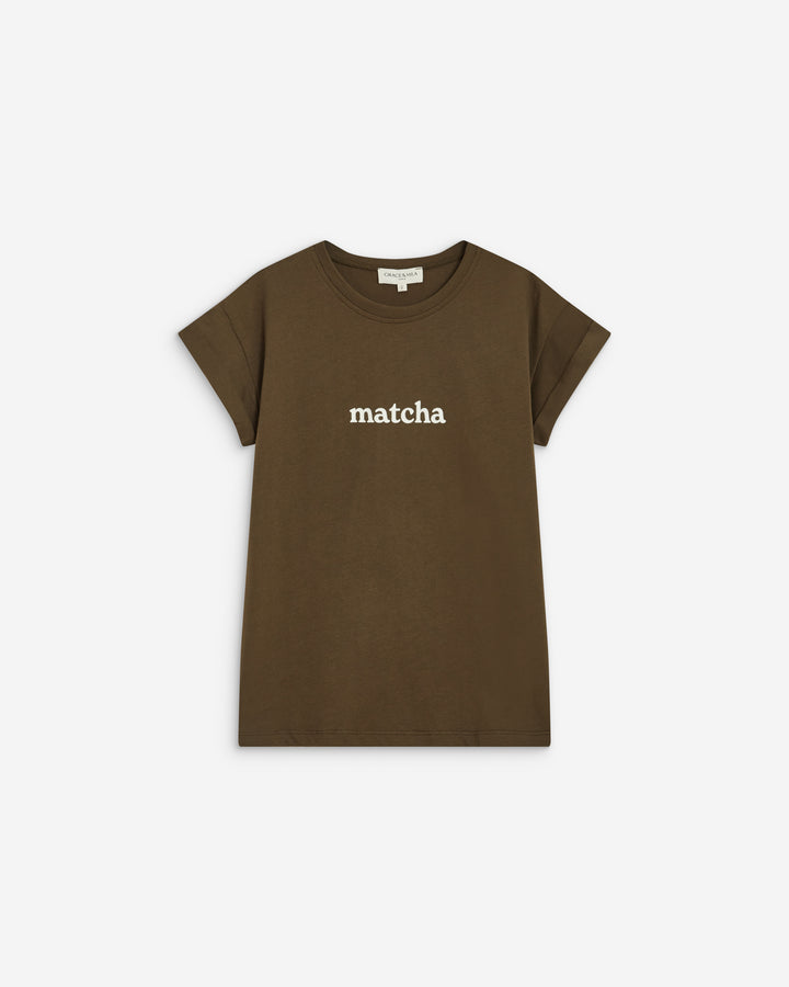 T-shirt en coton manches courtes à inscription kaki Atlas