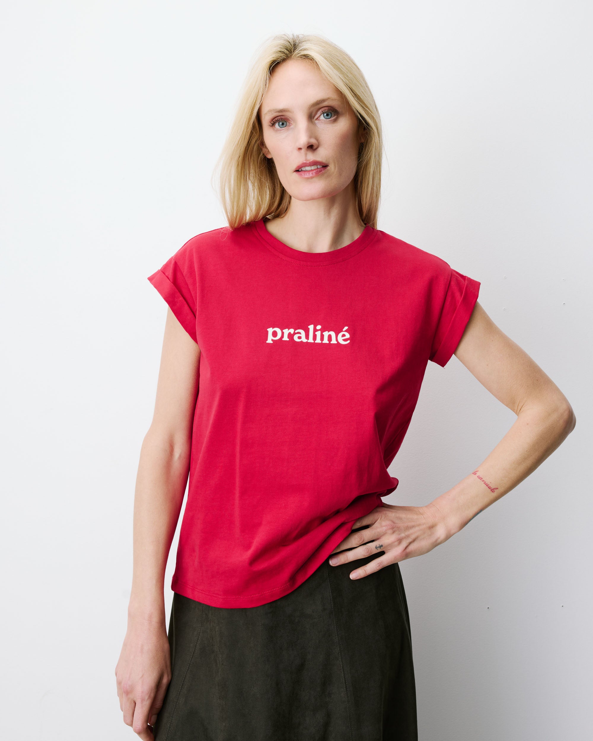 Camiseta de algodón con texto rouge Atlas
