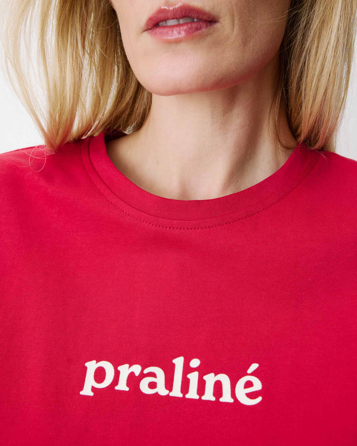 Camiseta de algodón con texto rouge Atlas