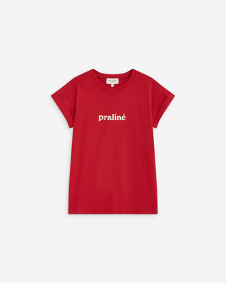 Camiseta de algodón con texto rouge Atlas