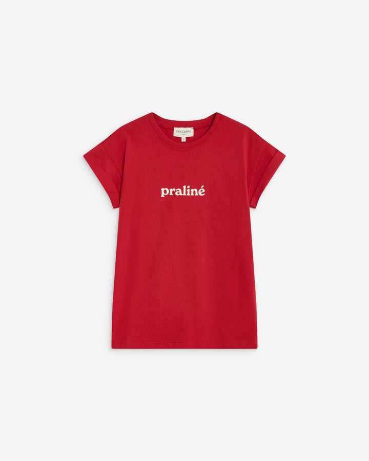 Camiseta de algodón con texto rouge Atlas