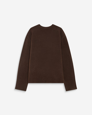 Pull droit col rond à inscription brodée chocolat Aubin