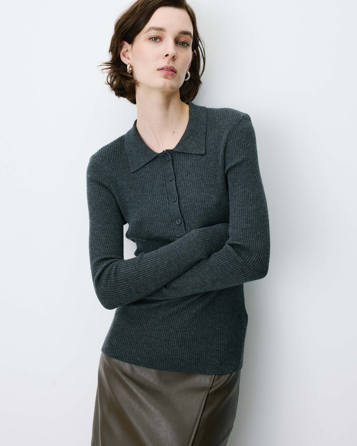 Knit polo-neck sweater anthracite Angelo