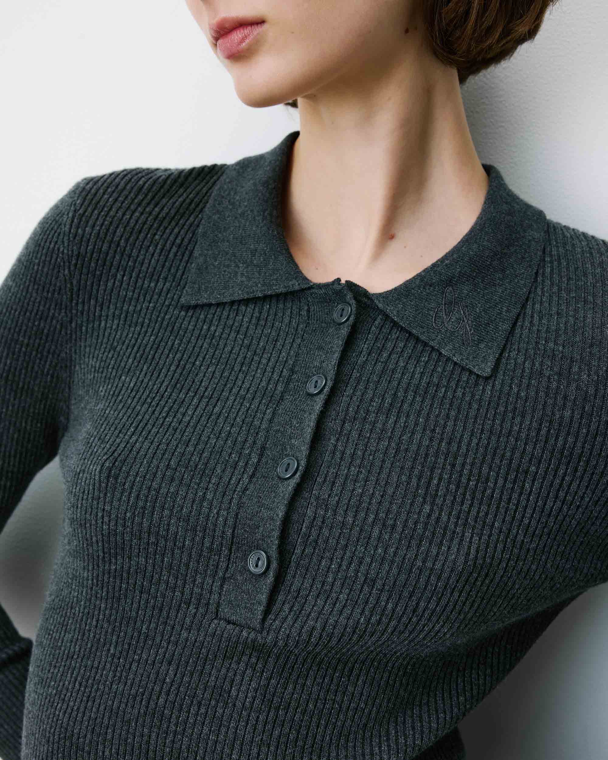 Knit polo-neck sweater anthracite Angelo
