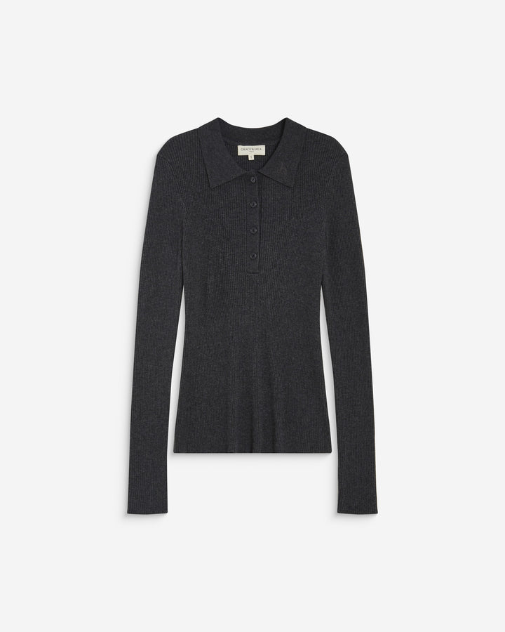 Knit polo-neck sweater anthracite Angelo