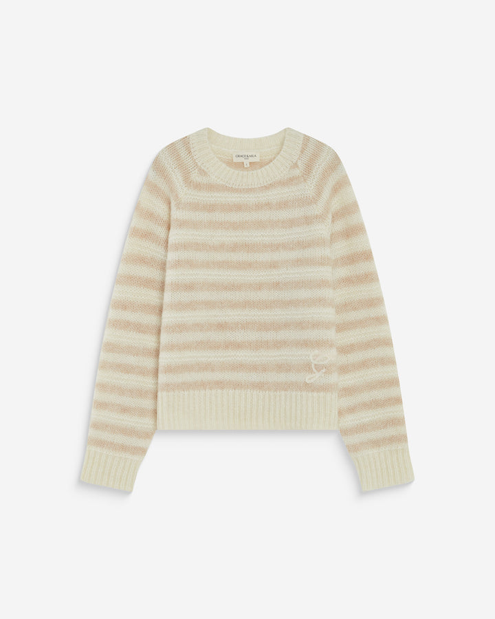 Pull à rayures en alpaga et laine mélangée beige Aimond
