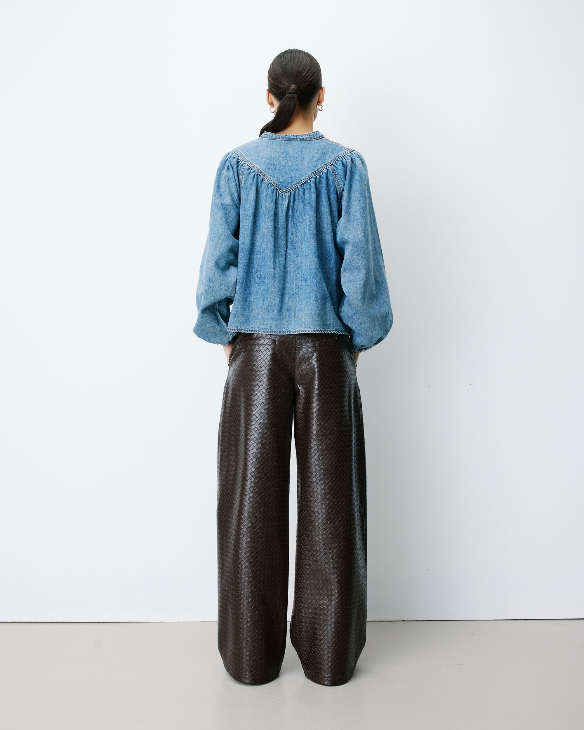 Blouse en denim évasée manches longues lightblue Anaelle
