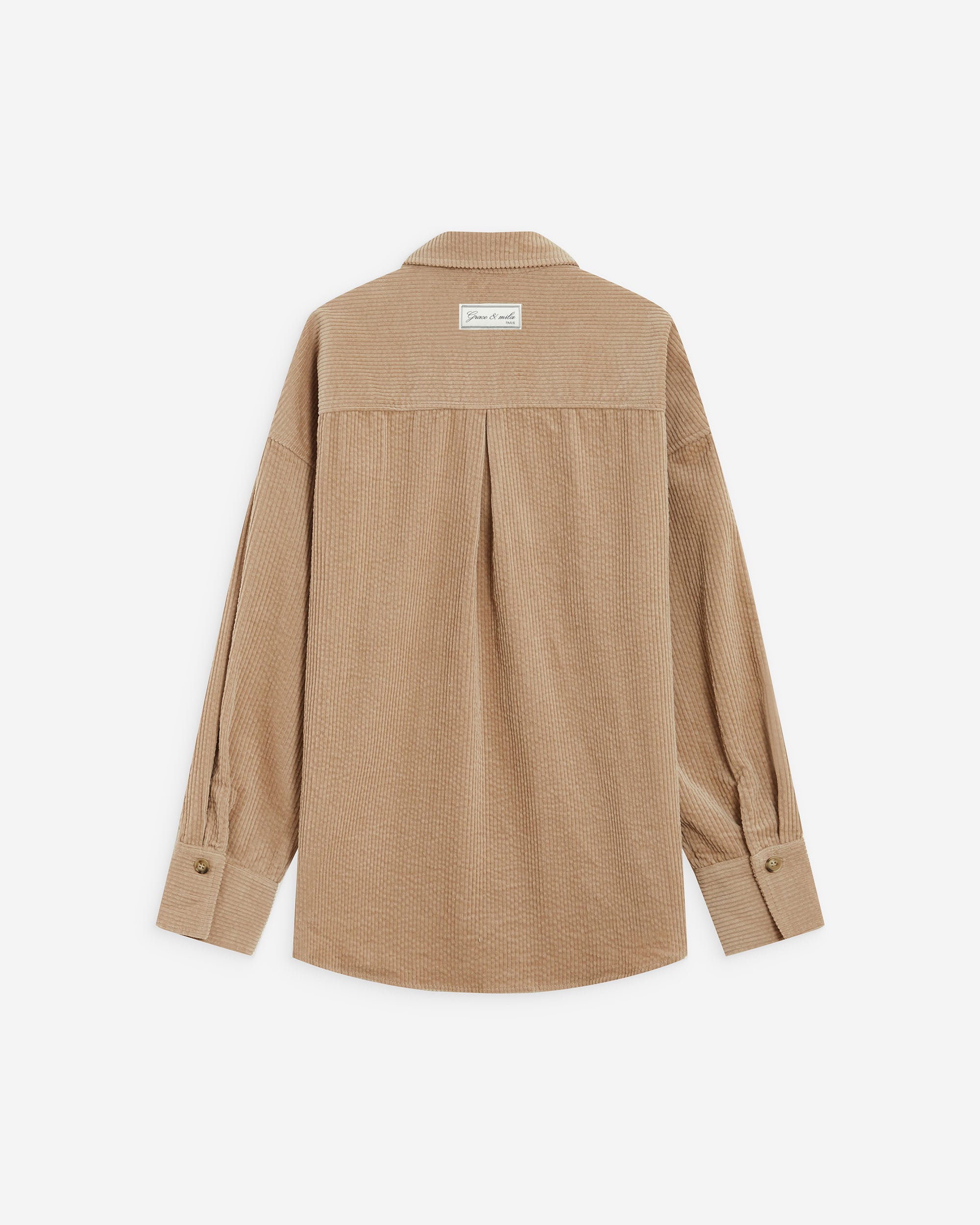 Chemise oversize en velours côtelé beige Ange