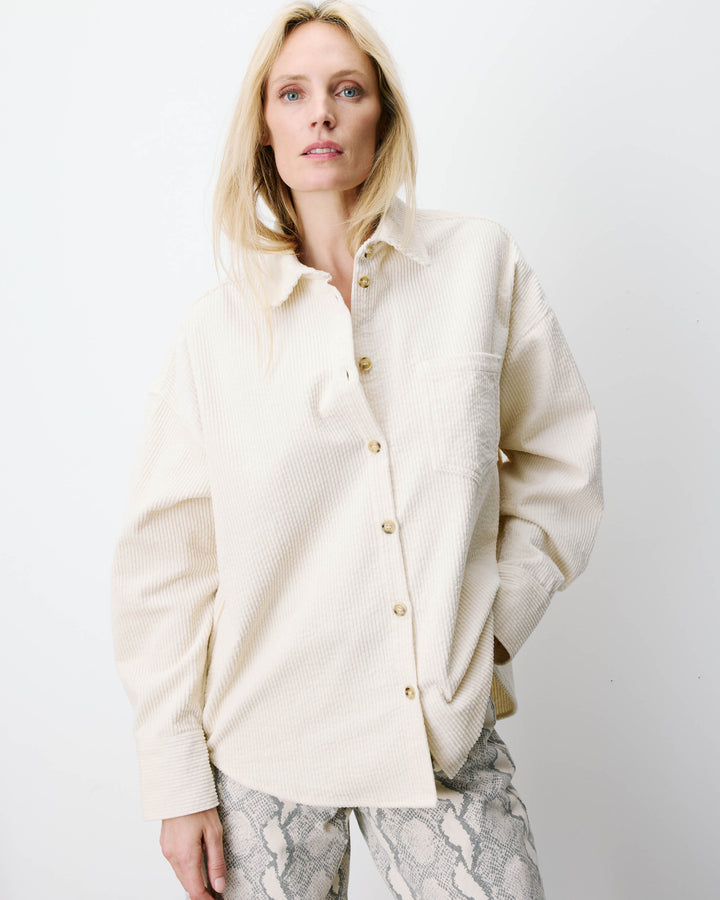 Chemise oversize en velours côtelé ecru Ange