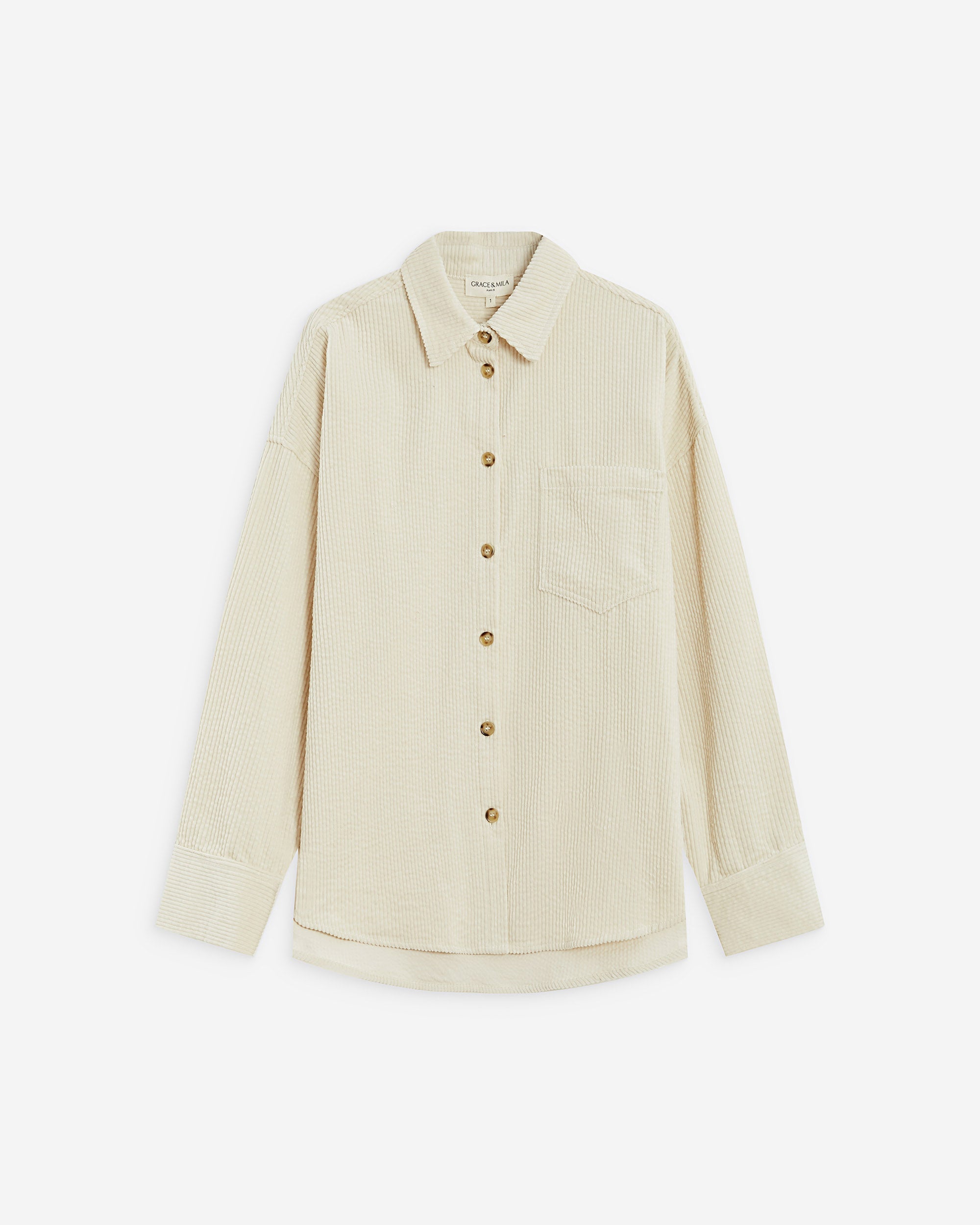 Chemise oversize en velours côtelé ecru Ange