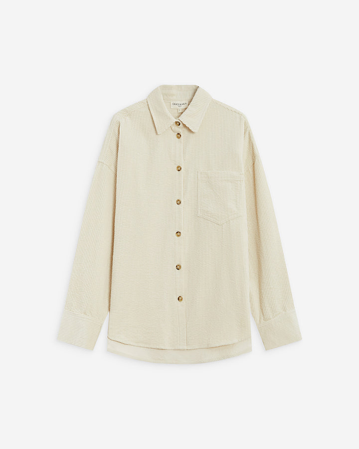 Chemise oversize en velours côtelé ecru Ange