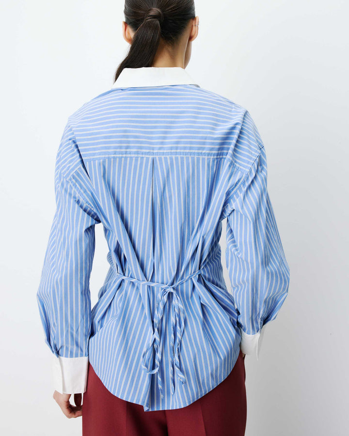 Chemise rayée oversize lien à nouer au dos bleuet Aubrey