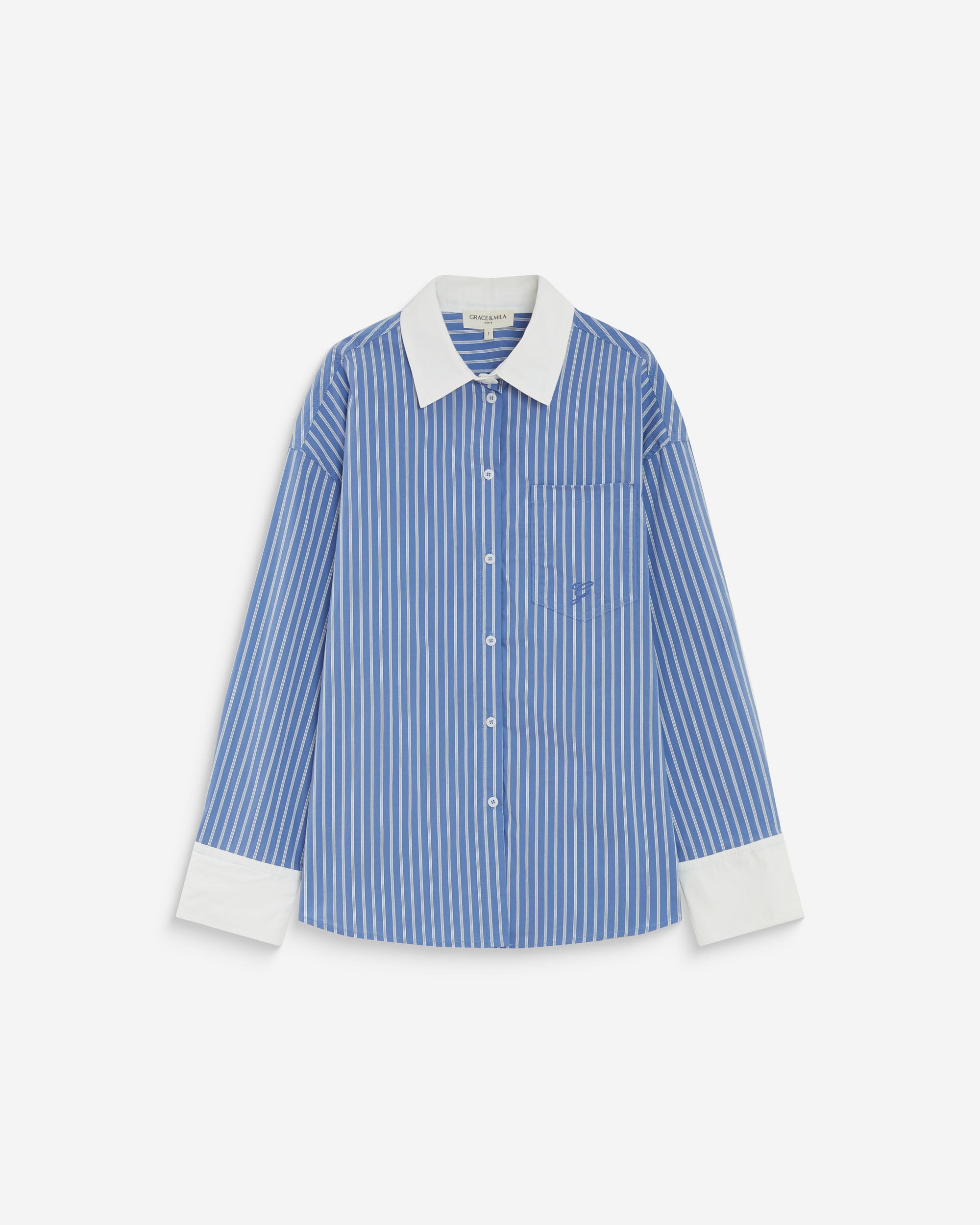 Chemise rayée oversize lien à nouer au dos bleuet Aubrey