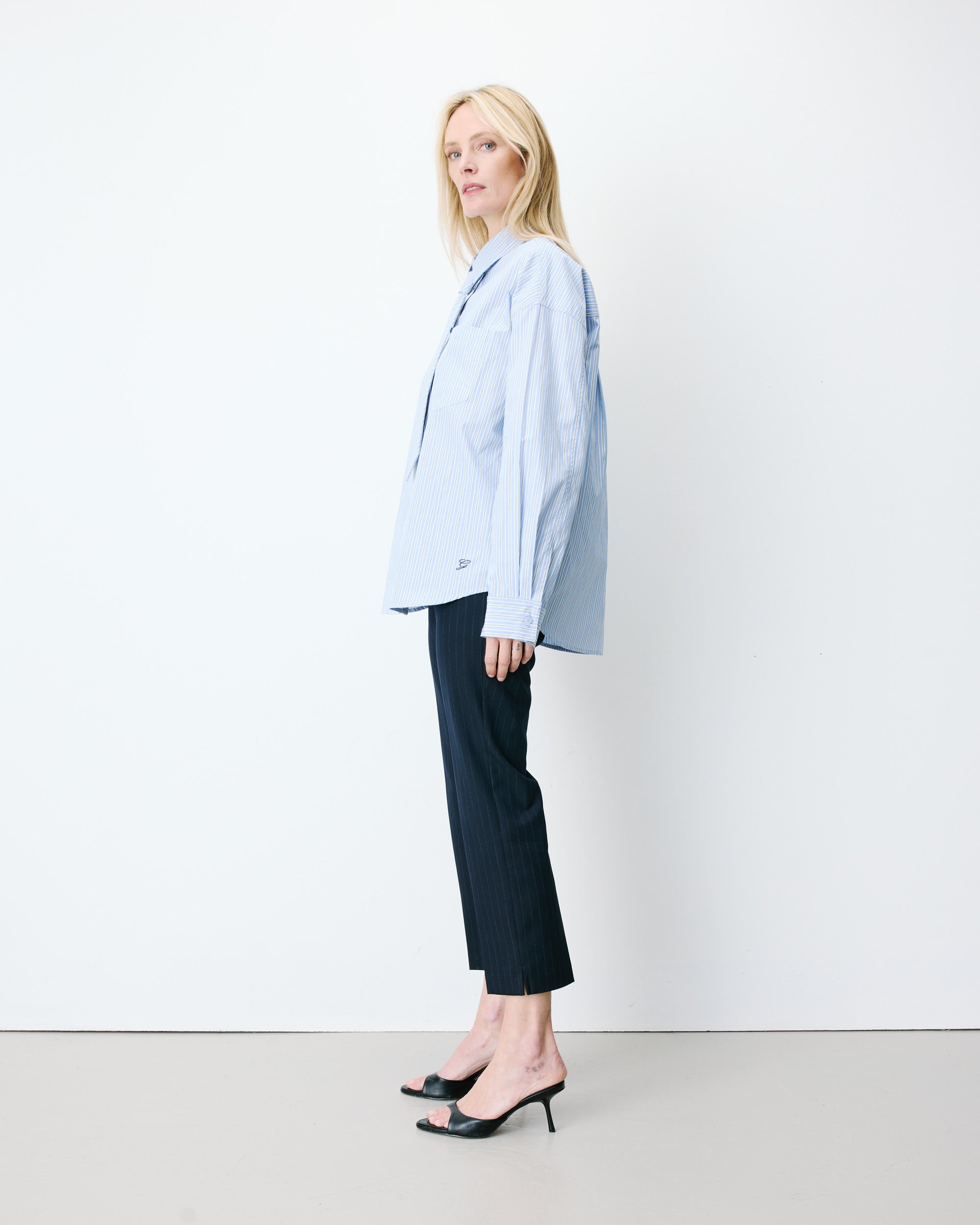 Chemise rayée oversize à cravate amovible ciel Athena