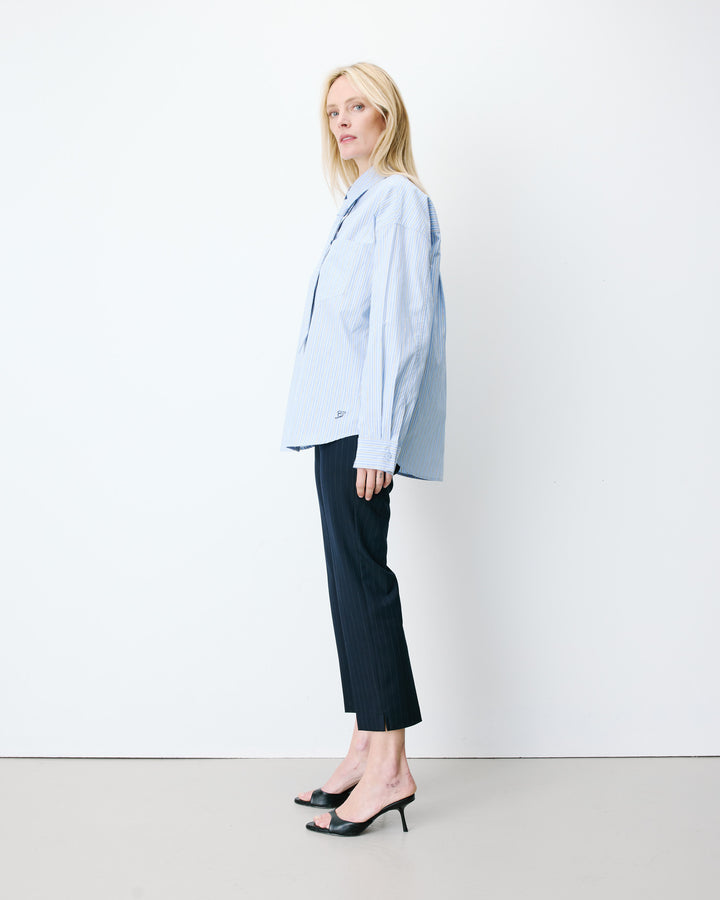 Chemise rayée oversize à cravate amovible ciel Athena