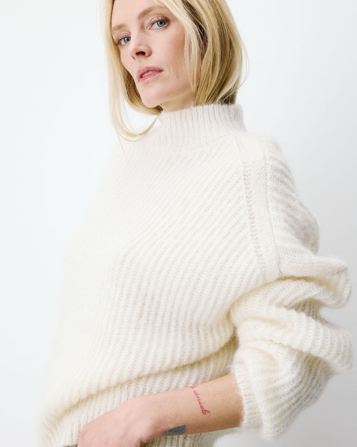 Pull ample en alpaga et laine mélangée ivoire Agostino