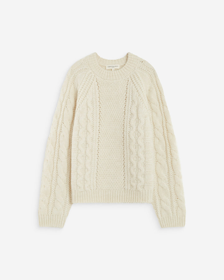 Cable-knit crew-neck sweater ecru Amparo