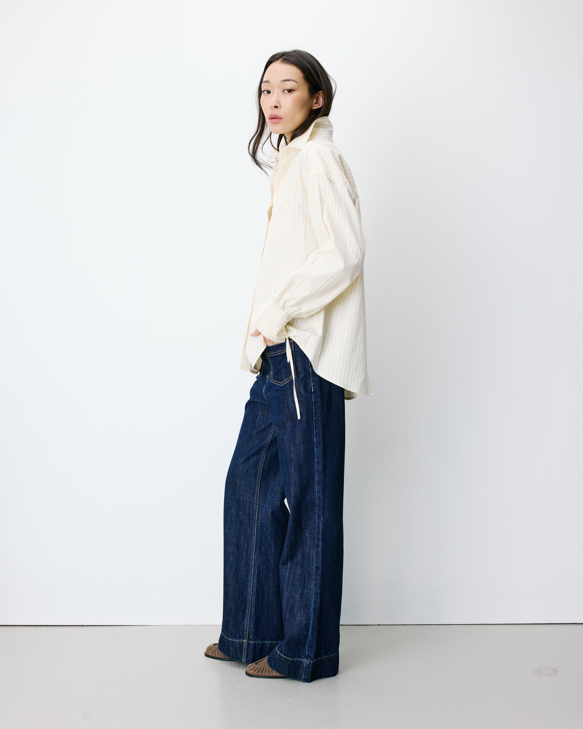 Chemise oversize en coton rayée vanille Armelle