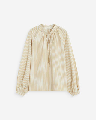 Blouse à rayures col mao à nouer beige Albane