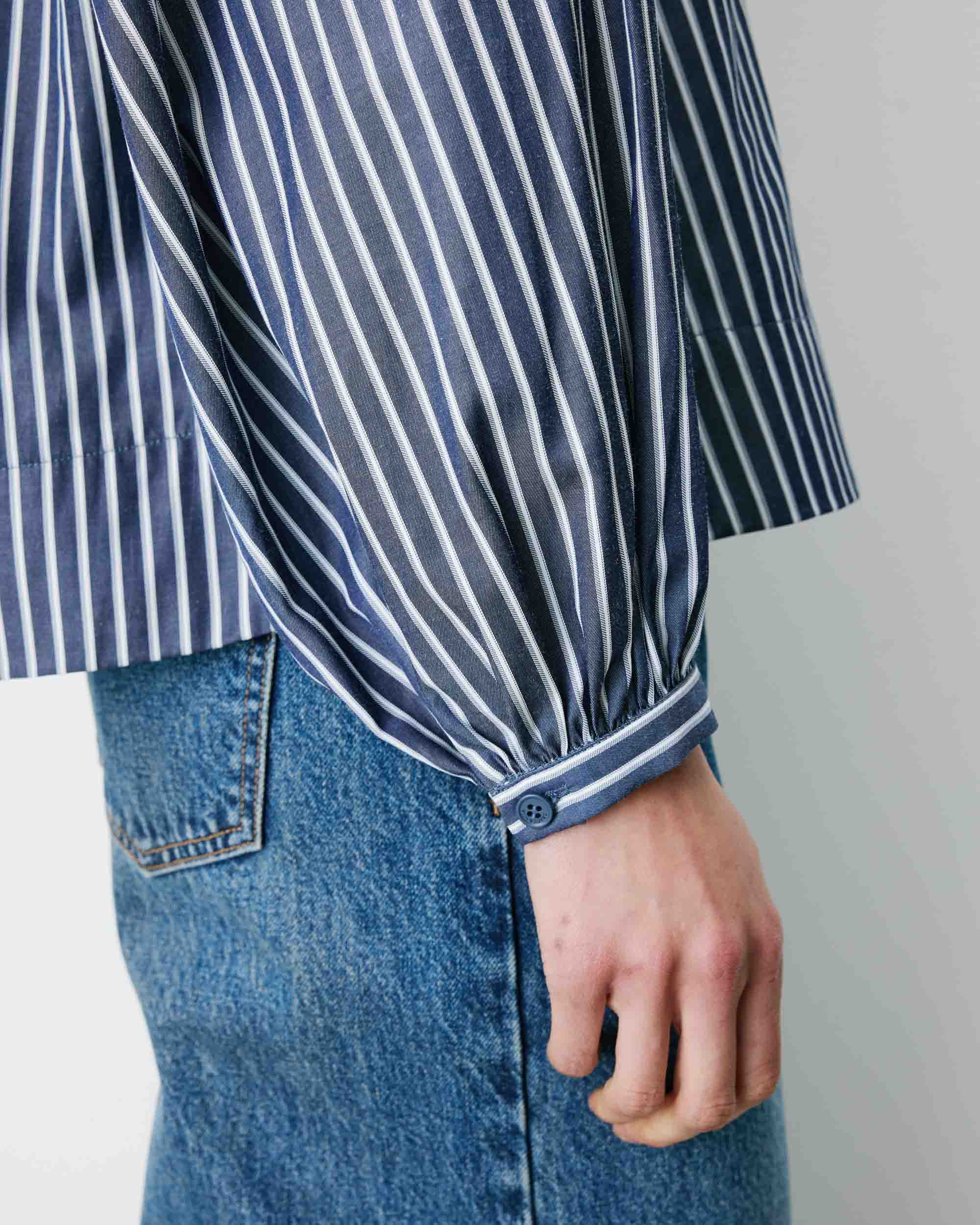 Blouse à rayures col mao à nouer marine Albane
