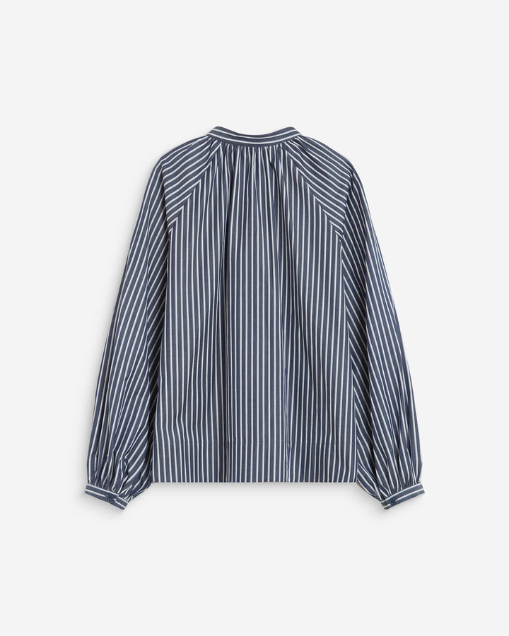 Blouse à rayures col mao à nouer marine Albane