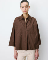 Blouse oversize manches larges en coton chocolat Ambre