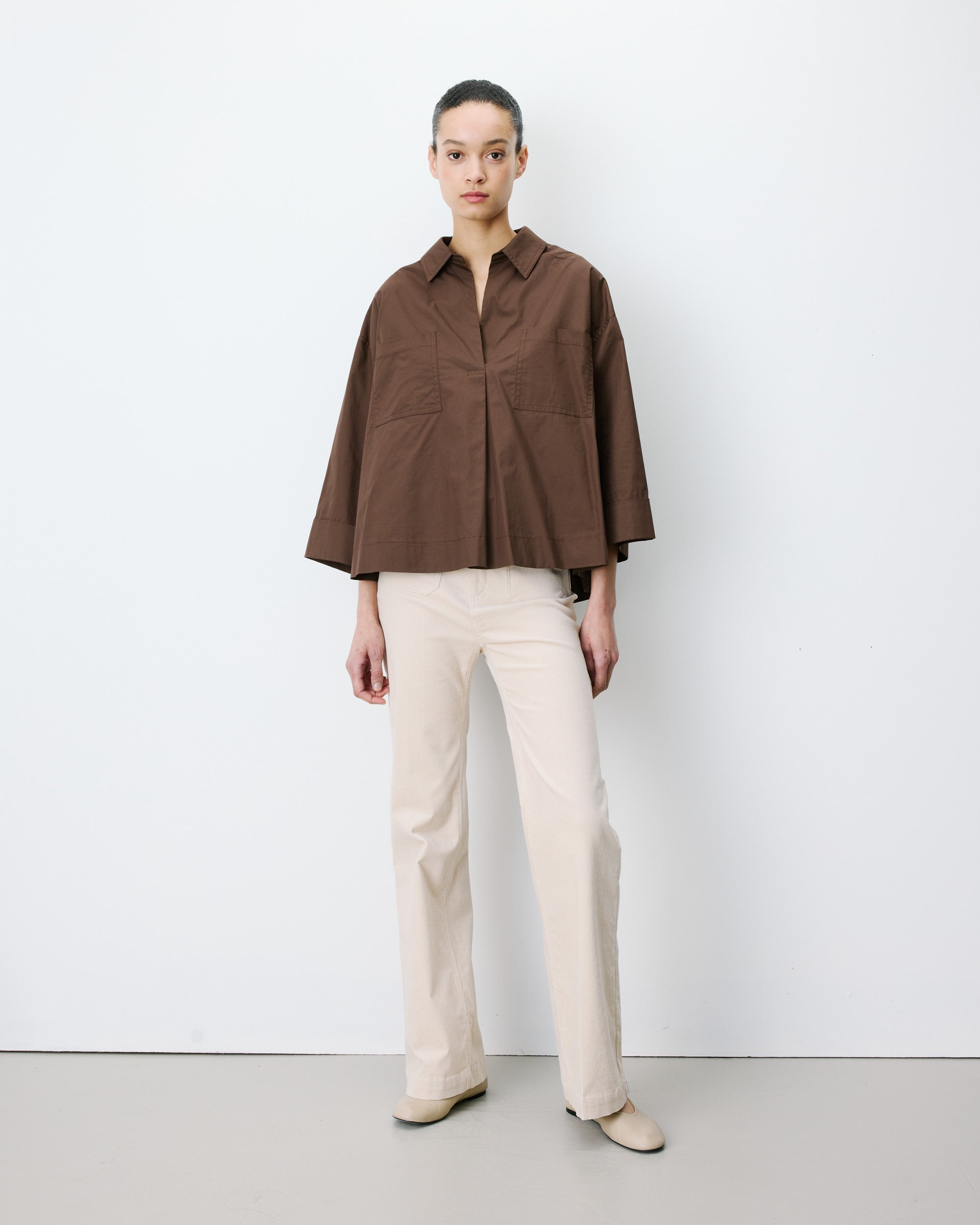 Blouse oversize manches larges en coton chocolat Ambre