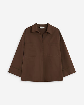 Blouse oversize manches larges en coton chocolat Ambre