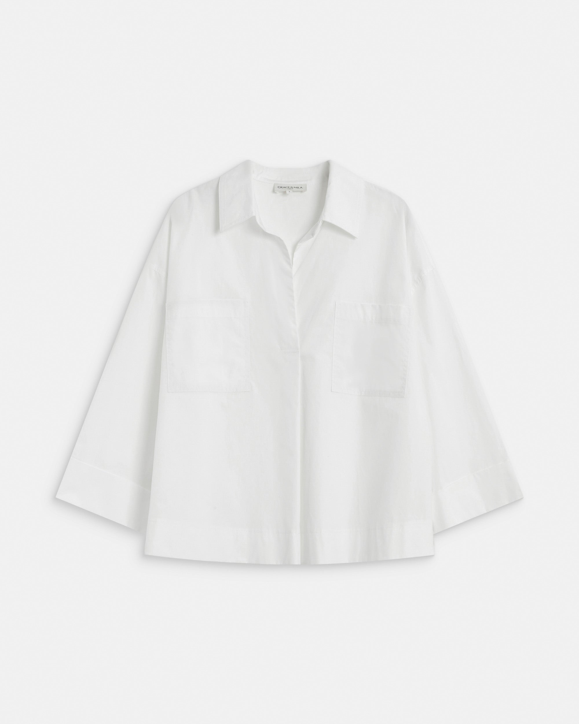 Blouse oversize manches larges en coton ivoire Ambre