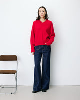 Pull droit col V en maille rouge Alden