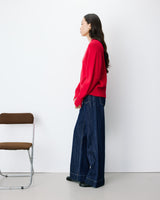 Pull droit col V en maille rouge Alden