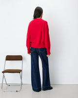 Pull droit col V en maille rouge Alden