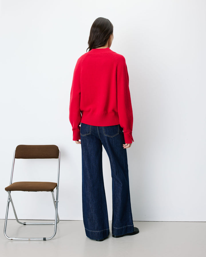 Pull droit col V en maille rouge Alden