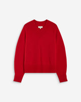Pull droit col V en maille rouge Alden