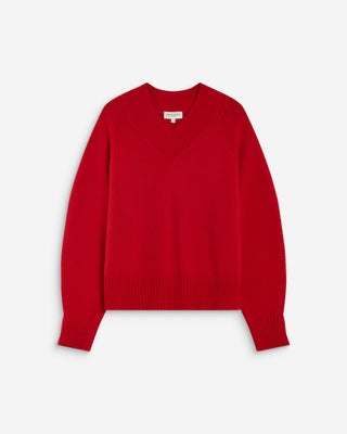 Pull droit col V en maille rouge Alden