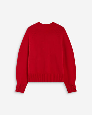 Pull droit col V en maille rouge Alden