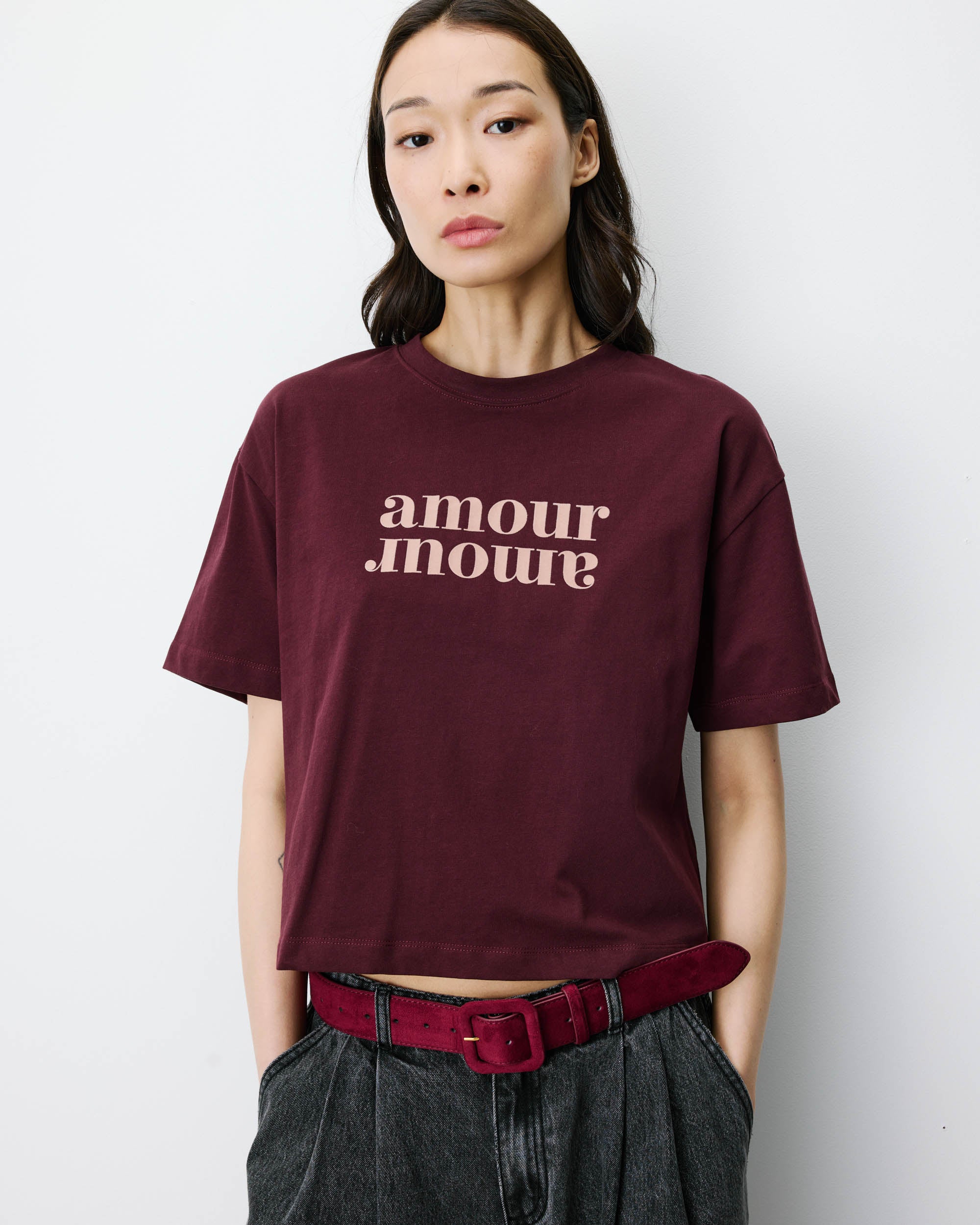 Cotton slogan T-shirt aubergine Anis