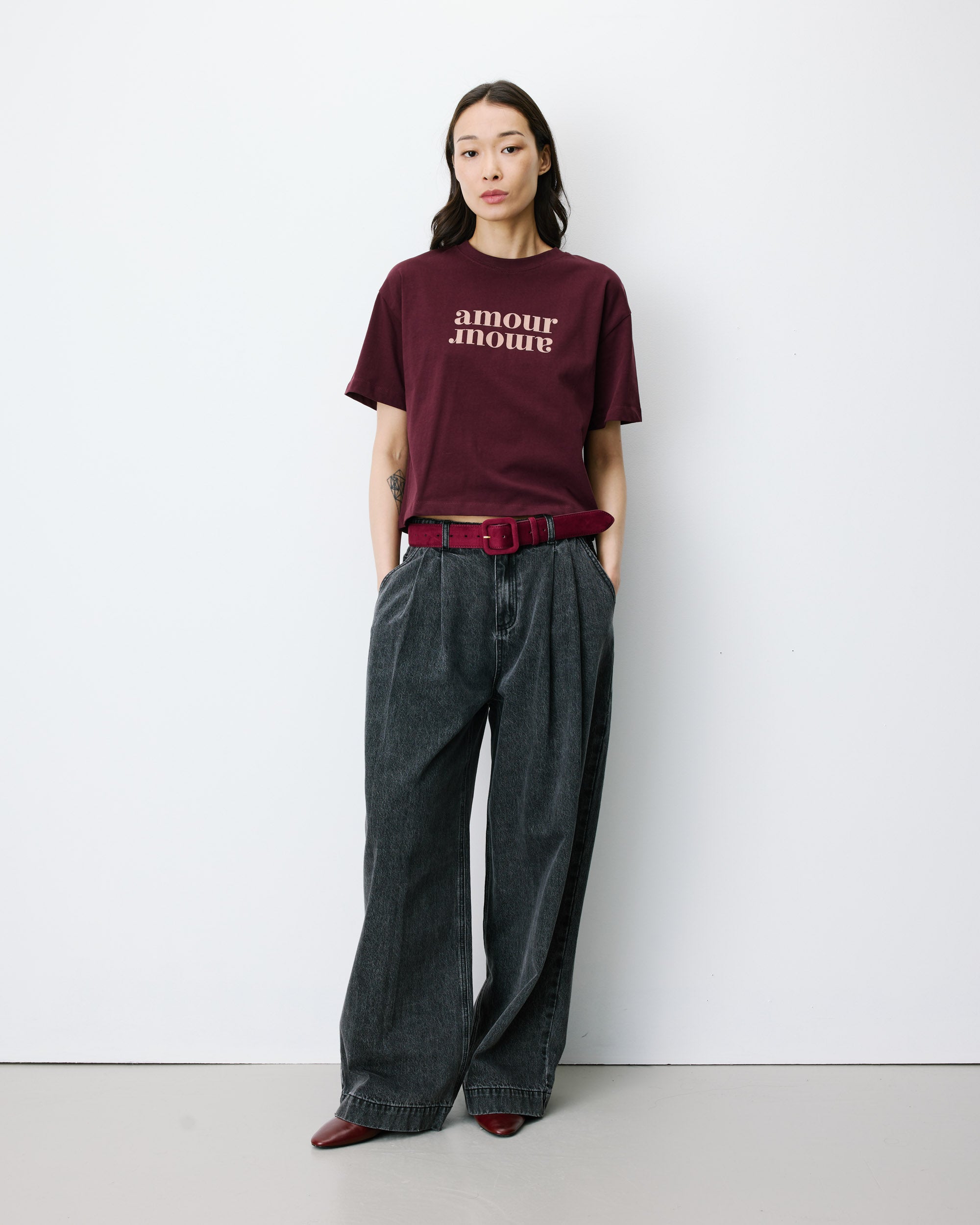 Cotton slogan T-shirt aubergine Anis