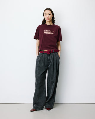 Cotton slogan T-shirt aubergine Anis