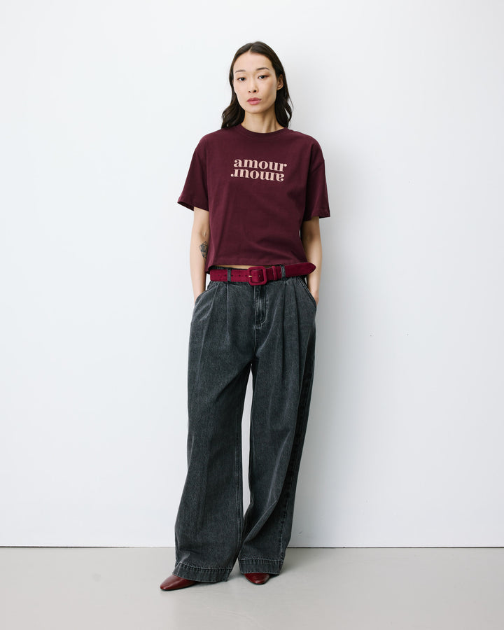 Cotton slogan T-shirt aubergine Anis