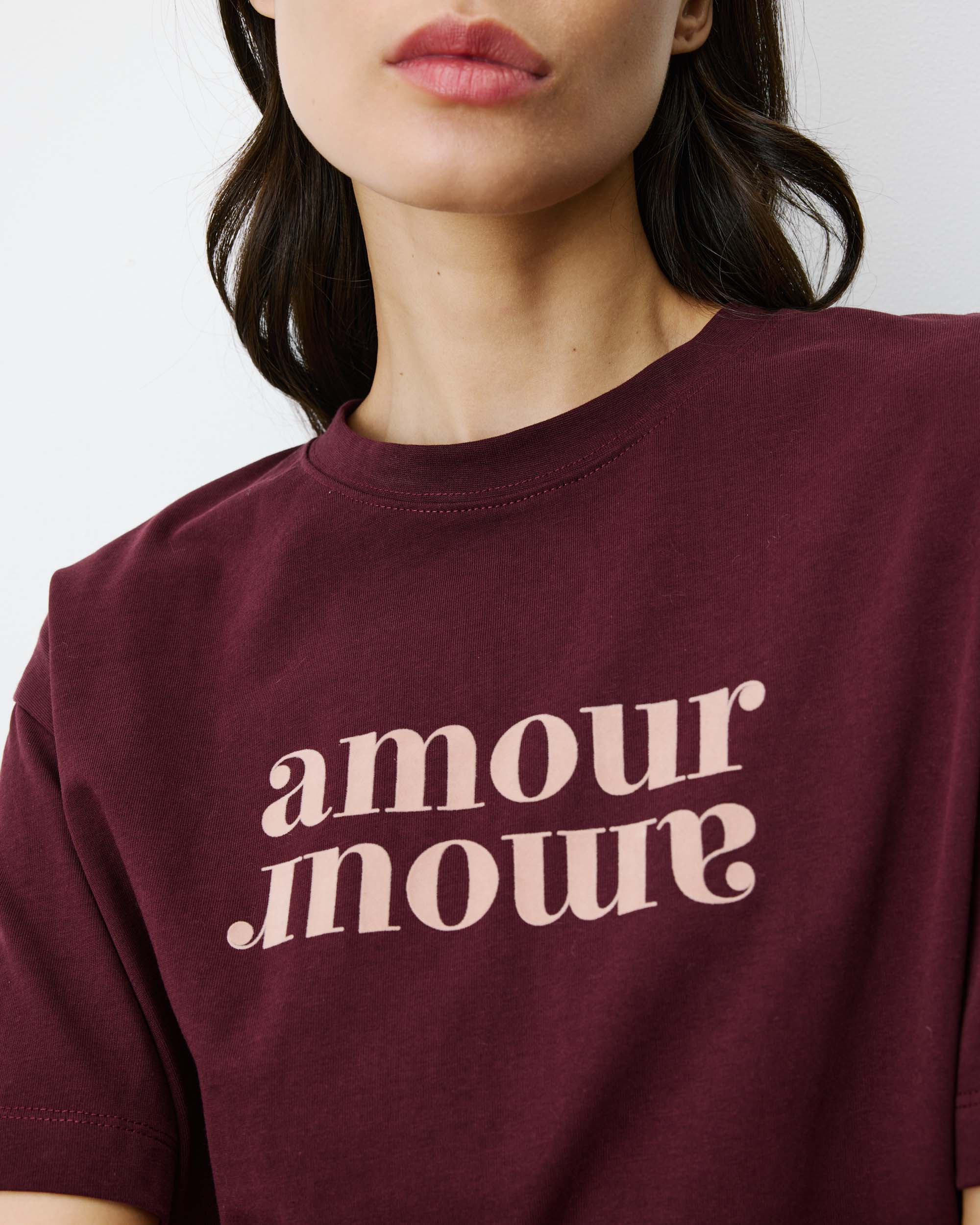 Cotton slogan T-shirt aubergine Anis