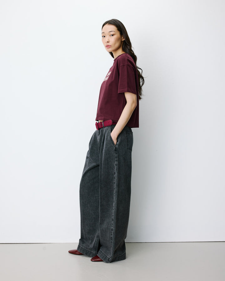 Cotton slogan T-shirt aubergine Anis